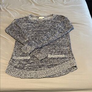 LOFT Blue and White Crew Neck Sweater